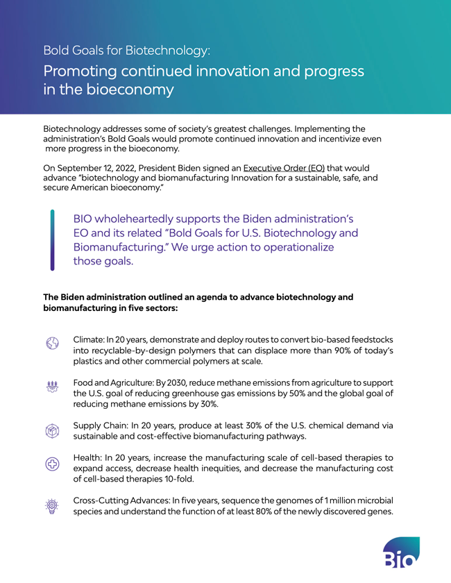 Bold Goals for Biotechnology: Promoting continued innovation and progress in the bioeconomy