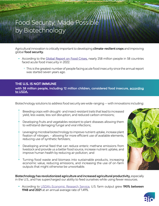 Food Security, Made Possible by Biotechnology