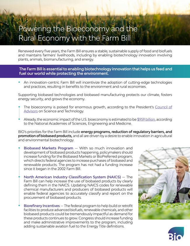 Powering the Bioeconomy and the Rural Economy with the Farm Bill