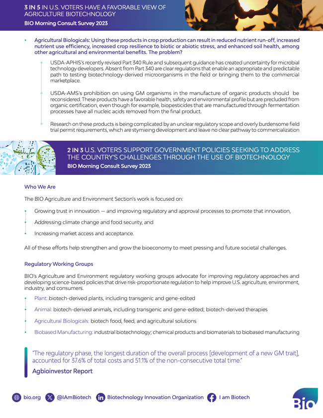 Regulatory Priorities BIO’s Agriculture and Environment Section